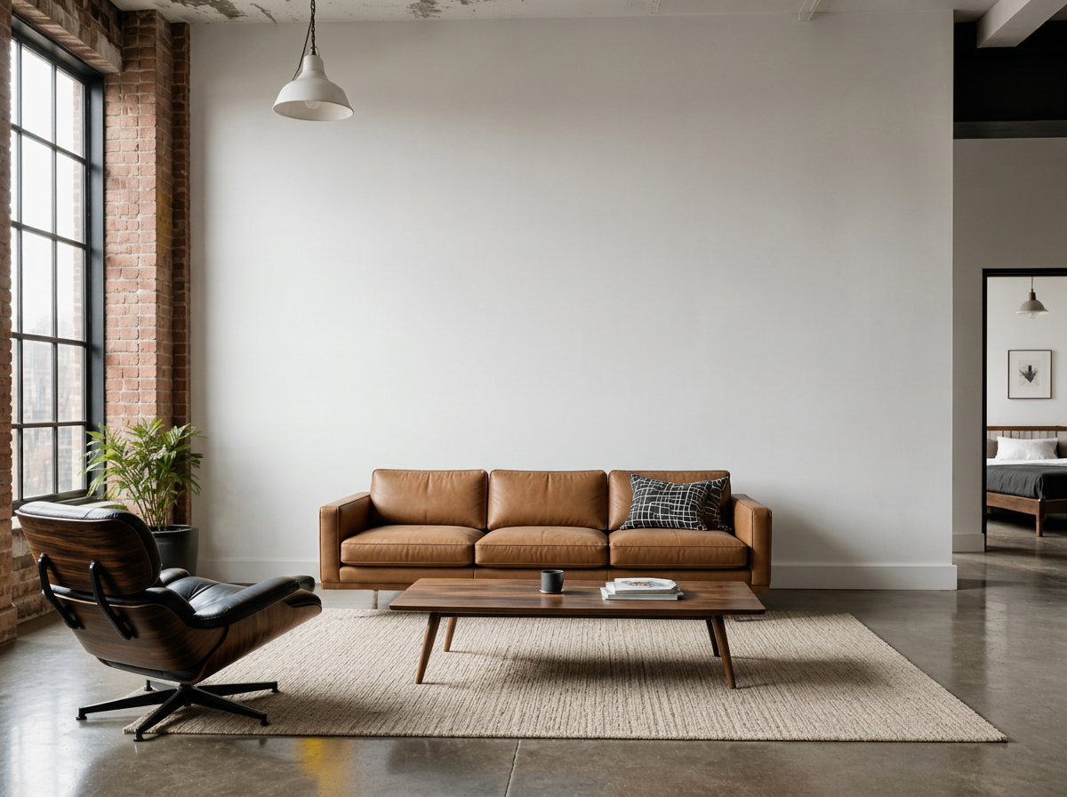 Blank white loft apartment living room wall before the mural